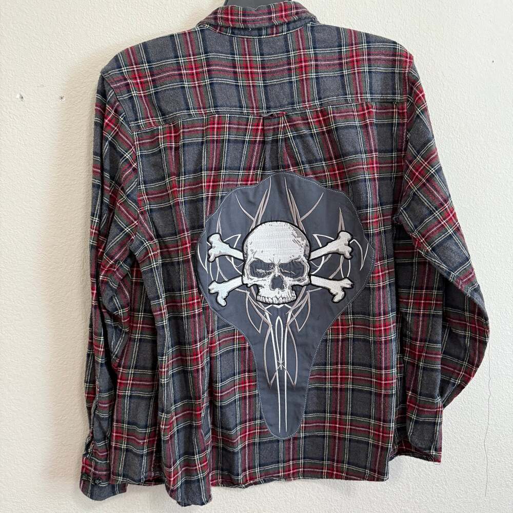 Woolrich Long Sleeve Flannel with Upcycled Skull Graphic Size XXL
